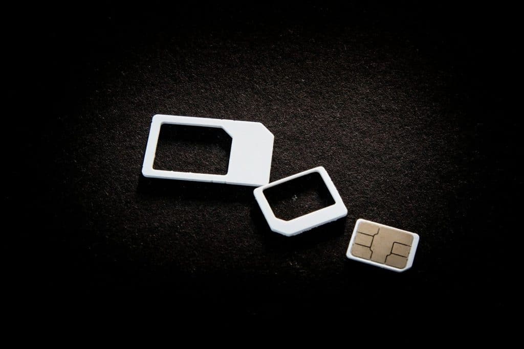 Sim cards and their adaptors are on display.